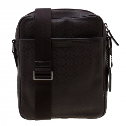Coach Brown Signature Embossed PVC Heritage Crossbody Bag