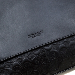 Coach Black Signature Embossed Leather Charles Messenger Bag