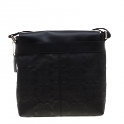 Coach Black Signature Embossed Leather Charles Messenger Bag