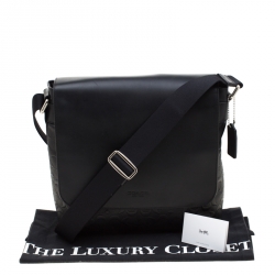 Coach Black Signature Embossed Leather Charles Messenger Bag