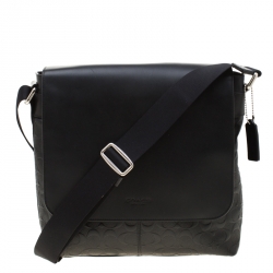 Coach Black Signature Embossed Leather Charles Messenger Bag