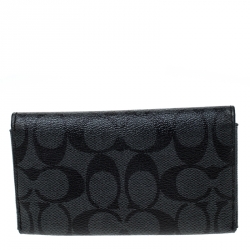 Coach Grey Signature Coated Canvas Long Bifold Wallet    