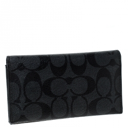 Coach Grey Signature Coated Canvas Long Bifold Wallet    