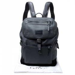 Pre Owned Coach Grey Leather, Nylon and Suede Manhattan Backpack