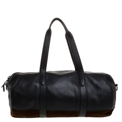 Pre Owned Coach Black/Brown Leather and Nubuck Rip And Repair Metropolitan Soft Gym Bag 