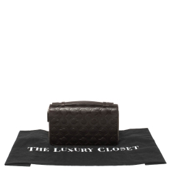 Coach Dark Brown Signature Embossed Leather Double Zip Clutch