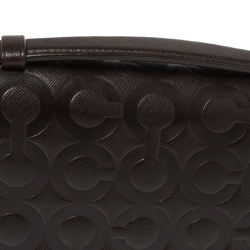 Coach Dark Brown Signature Embossed Leather Double Zip Clutch