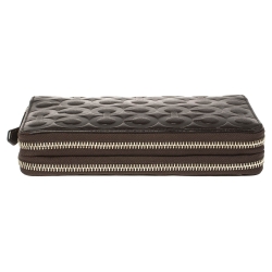 Coach Dark Brown Signature Embossed Leather Double Zip Clutch