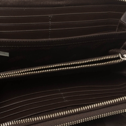 Coach Dark Brown Signature Embossed Leather Double Zip Clutch