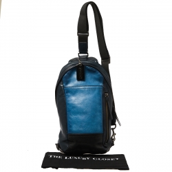 Coach Black/Blue Leather Camden Convertible Sling Backpack