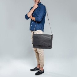 Coach Navy Blue Leather Charles Flap Messenger Bag
