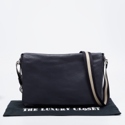 Coach Navy Blue Leather Charles Flap Messenger Bag