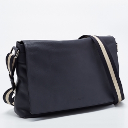 Coach Navy Blue Leather Charles Flap Messenger Bag