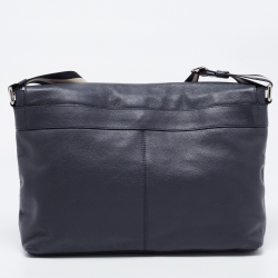 Coach Navy Blue Leather Charles Flap Messenger Bag