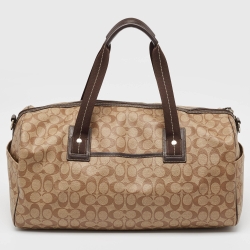 Coach Brown Signature Coated Canvas Heritage Stripe Duffle Bag