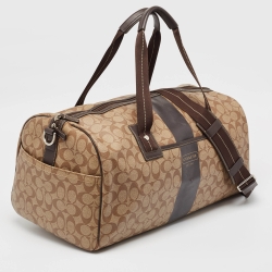 Coach Brown Signature Coated Canvas Heritage Stripe Duffle Bag