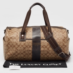 Coach Brown Signature Coated Canvas Heritage Stripe Duffle Bag