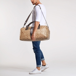 Coach Brown Signature Coated Canvas Heritage Stripe Duffle Bag