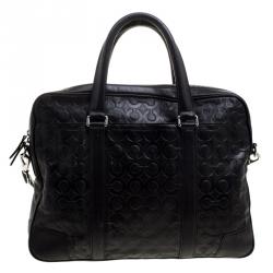 Coach Black Monogram Leather Slim Laptop Bag