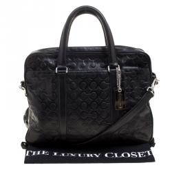 Coach Black Monogram Leather Slim Laptop Bag
