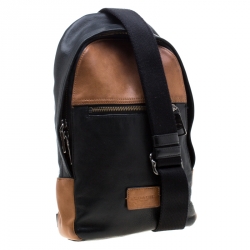 Coach Black/Brown Leather Campus Sling Backpack 