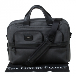 Pre Owned Tumi Grey/Black Fabric Expandable Laptop Briefcase