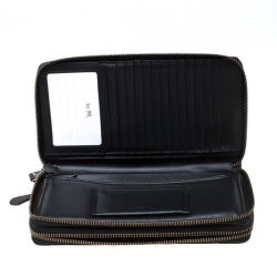 Coach Dark Brown Signature Embossed Leather Double Zip Travel Organizer