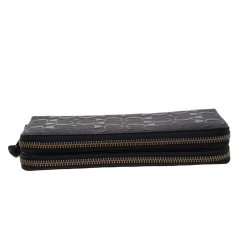 Coach Dark Brown Signature Embossed Leather Double Zip Travel Organizer