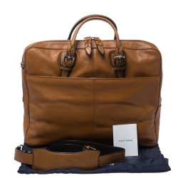 Pre Owned Cole Haan Light Brown Leather Laptop Briefcase Bag