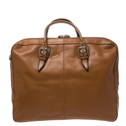 Pre Owned Cole Haan Light Brown Leather Laptop Briefcase Bag