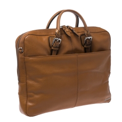 Pre Owned Cole Haan Light Brown Leather Laptop Briefcase Bag