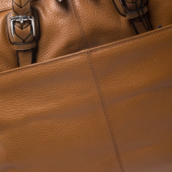 Pre Owned Cole Haan Light Brown Leather Laptop Briefcase Bag