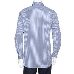 Pre Owned Comme des Garcons Play Blue Striped Cotton Logo Detail Shirt M