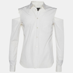 Comme des Garcons White Poplin Distressed Sleeve Shirt S