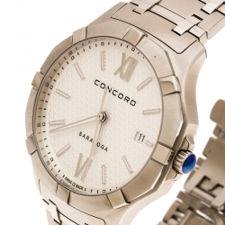 Pre Owned Concord Silver White Stainless Steel Saratoga 02.114.1058 Men's Wristwatch 40 mm
