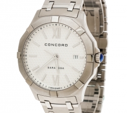 Pre Owned Concord Silver White Stainless Steel Saratoga 02.114.1058 Men's Wristwatch 40 mm