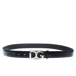 Pre Owned  D&G Black Leather Logo Buckle Belt 105CM