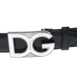 Pre Owned D&G Black Leather Logo Buckle Belt 105CM