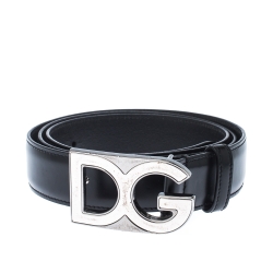 Pre Owned D&G Black Leather Logo Buckle Belt 105CM