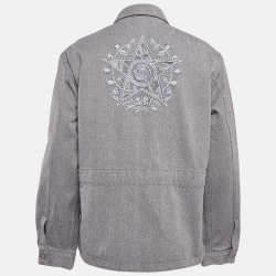 Pre Owned Dior Homme Grey Embroidered Denim Buttoned Front Jacket XL