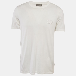Dior Homme White Logo Embroidered Cotton Crew Neck T-Shirt L