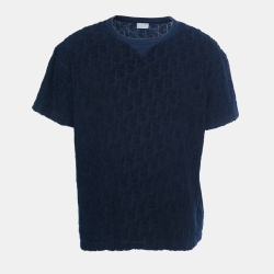 Pre Owned Dior Homme Navy Blue Logo Jacquard Terry T-Shirt XL