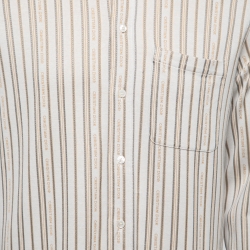Pre Owned Dior Homme Light Grey Logo Striped Knit Button Front Shirt S