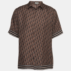 Brown Oblique Silk Twill Short Sleeve Shirt