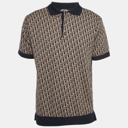 Brown/Navy Blue Oblique Cotton Knit Short Sleeve Polo Shirt