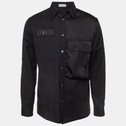 Black Applique Cotton Pocket Detail Shirt