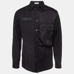 Pre Owned Dior Homme Black Applique Cotton Pocket Detail Shirt L
