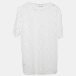 Pre Owned Dior Homme White Logo Oblique Jersey Sheer T-Shirt S