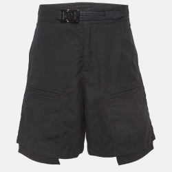 Black Cotton Belted Cargo Shorts