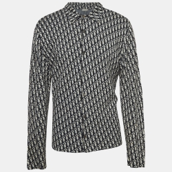 Pre Owned Dior Homme Blue/White Oblique Cotton Knit Oversized Shirt XXL